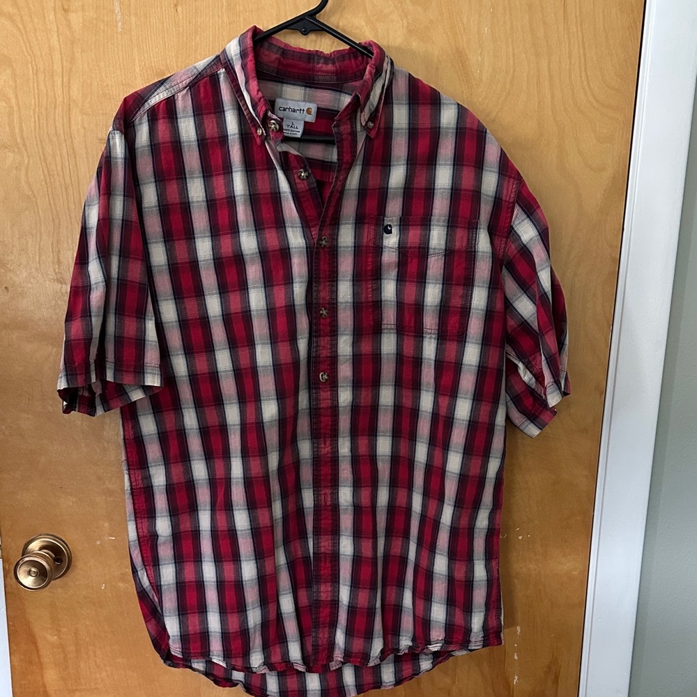 Carhartt Red and White Plaid Button Down Shirt - Previously worn